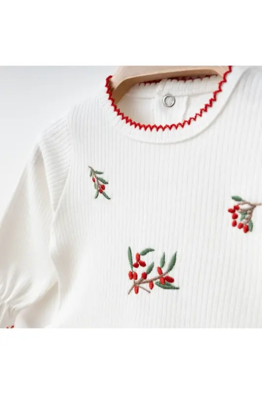 Kız Bebek Kokina İşlemeli %100 Pamuk Şapkalı Tulum Seti-Ekru - LIMEBABIES