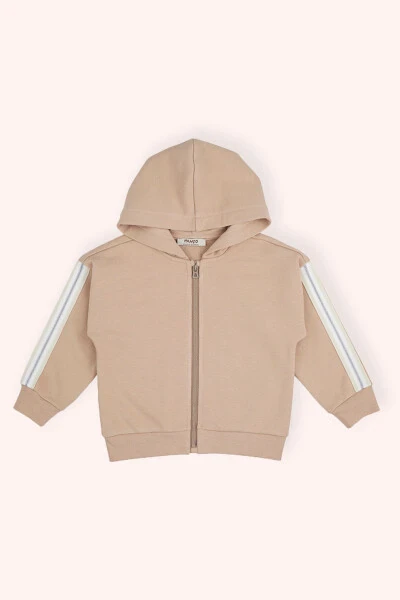 Kız Bebek Kolu Sim Çizgi Detaylı Fermuarlı Vizon Sweatshirt - 1