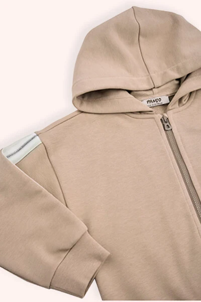 Kız Bebek Kolu Sim Çizgi Detaylı Fermuarlı Vizon Sweatshirt - 3