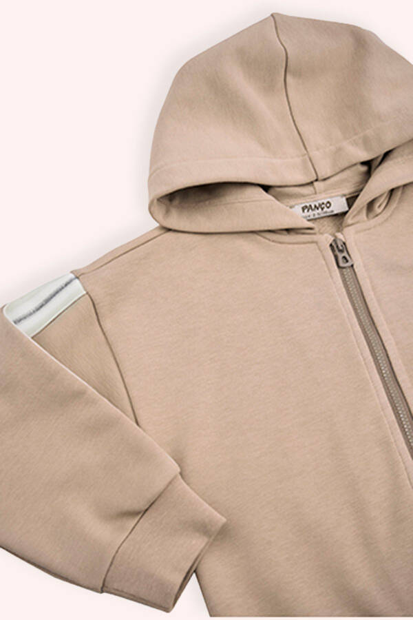 Kız Bebek Kolu Sim Çizgi Detaylı Fermuarlı Vizon Sweatshirt - 3