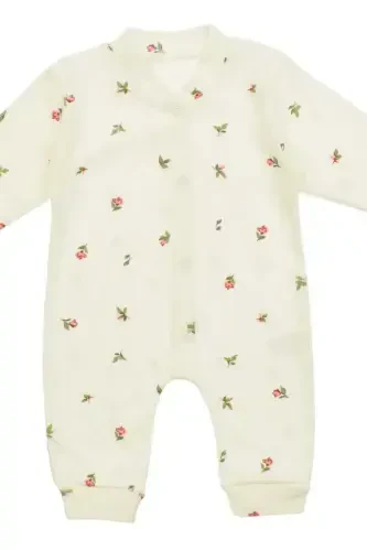 Kız Bebek Lale Baskılı Çıtçıtlı Yenidoğan Bebek Tulumu %100 Pamuk Esnek 1-3-6 Aylık-BEYAZ LALE - 5