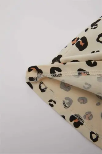 Kız Bebek Leopar Desenli Kolsuz Elbise-Kum - 3