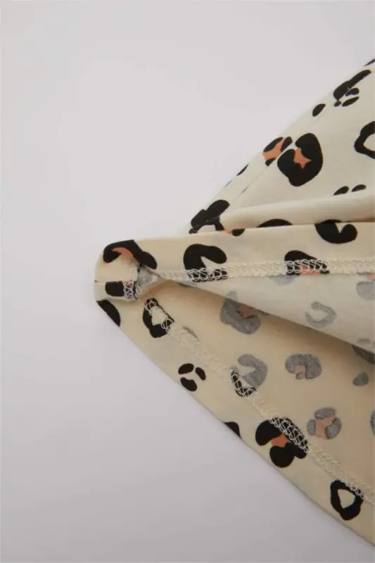 Kız Bebek Leopar Desenli Kolsuz Elbise-Kum - 3