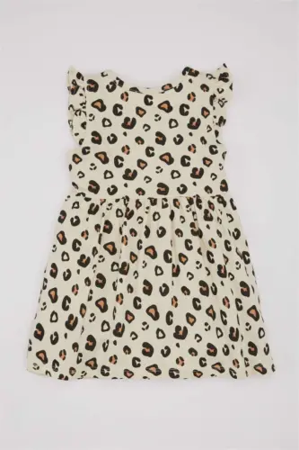 Kız Bebek Leopar Desenli Kolsuz Elbise-Kum - 4