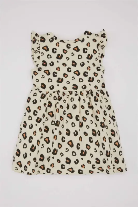 Kız Bebek Leopar Desenli Kolsuz Elbise-Kum - 4