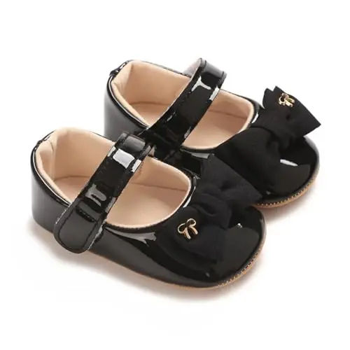 Baby Girls Mary Jane Flats Shoes with Non-Slip Soft Sole Toddler First Walkers Newborn Princess Dress Shoes 