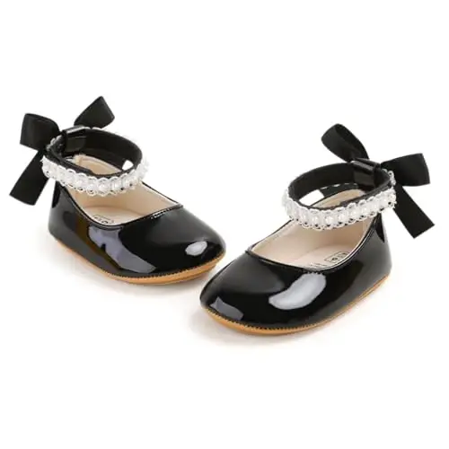Baby Girls Mary Jane Flats Shoes with Non-Slip Soft Sole Toddler First Walkers Newborn Princess Dress Shoes - 4