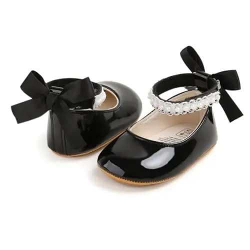 Baby Girls Mary Jane Flats Shoes with Non-Slip Soft Sole Toddler First Walkers Newborn Princess Dress Shoes - 5