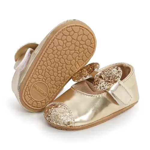 Baby Girls Mary Jane Flats Shoes with Non-Slip Soft Sole Toddler First Walkers Newborn Princess Dress Shoes 