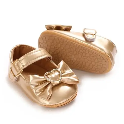 Baby Girls Mary Jane Flats Shoes with Non-Slip Soft Sole Toddler First Walkers Newborn Princess Dress Shoes - 6