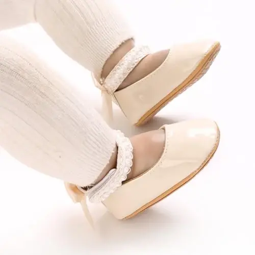 Baby Girls Mary Jane Flats Shoes with Non-Slip Soft Sole Toddler First Walkers Newborn Princess Dress Shoes - 2
