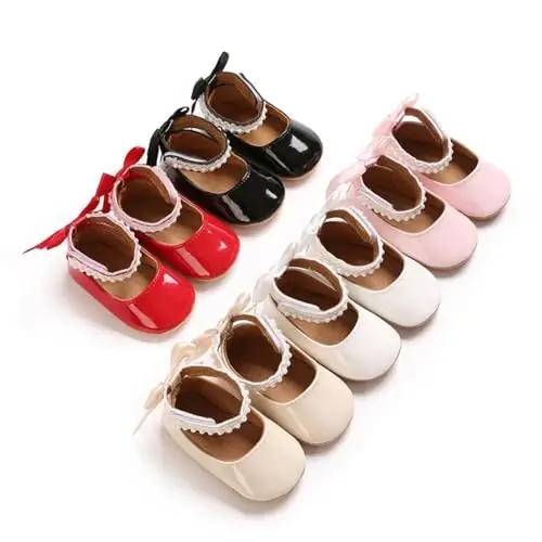 Baby Girls Mary Jane Flats Shoes with Non-Slip Soft Sole Toddler First Walkers Newborn Princess Dress Shoes - 3