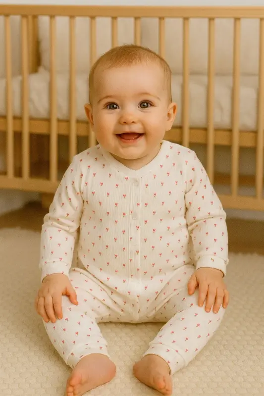 Kız Bebek Minik Lale Rapor Baskılı Çıtçıtlı Yenidoğan Bebek Tulumu %100 Pamuk Esnek 1-3-6 Aylık-Beyaz Minik Lale - 2