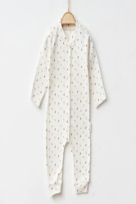 Kız Bebek Minik Lale Rapor Baskılı Çıtçıtlı Yenidoğan Bebek Tulumu %100 Pamuk Esnek 1-3-6 Aylık-Beyaz Minik Lale - 3