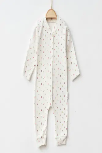 Kız Bebek Minik Lale Rapor Baskılı Çıtçıtlı Yenidoğan Bebek Tulumu %100 Pamuk Esnek 1-3-6 Aylık-Beyaz Minik Lale - 3