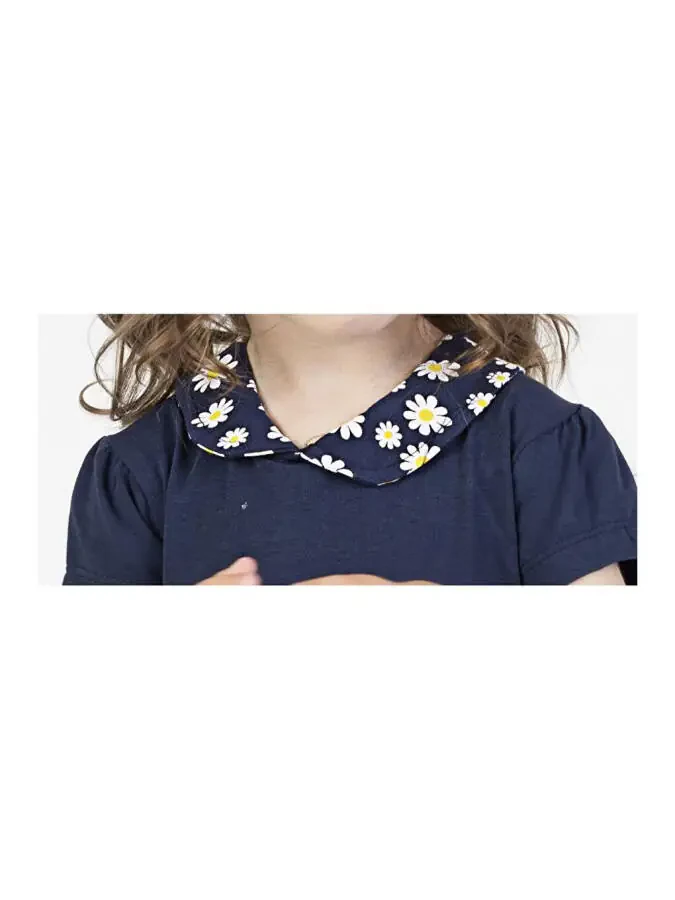 Lacivert Kız Bebek Papatya Desen Yakalı Elbise-Lacivert - 7