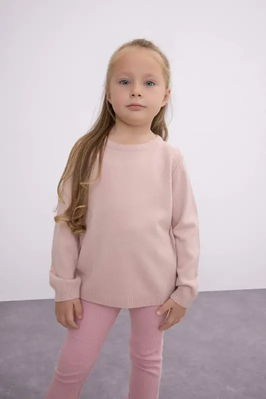 Açık Pembe Bisiklet Yaka Basic Düz Triko Kazak Kız Bebek X8187A223AU - Pembe-PN262 - DEFACTO