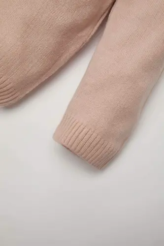 Açık Pembe Bisiklet Yaka Basic Düz Triko Kazak Kız Bebek X8187A223AU - Pembe-PN262 - 7