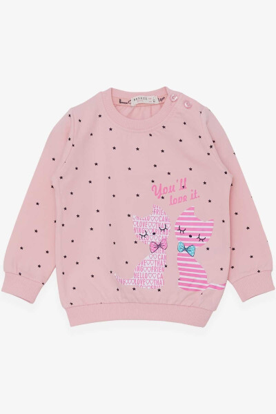 Kız Bebek Sweatshirt Mutlu Kedicikler (4 Ay - 1.5 Yaş), Pudra - 1