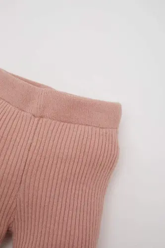 İspanyol Paça Fitilli Bej Triko Tayt Kız Bebek C8442A524WN-Pembe - DEFACTO (1)