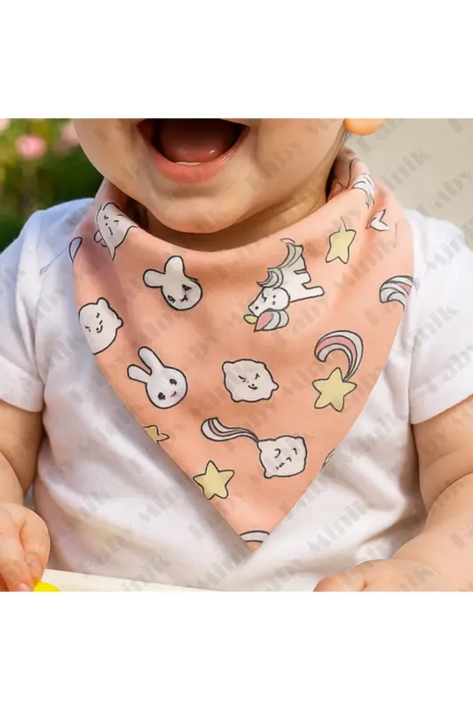 Kız Bebek Üçgen Fular Penye Salya Ve Mama Önlüğü 10 Adet - 1