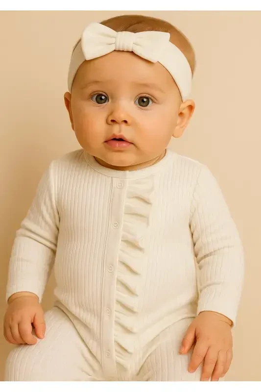 Kız Bebek Uzun Kol Fitilli Fırfırlı Tulum - 4