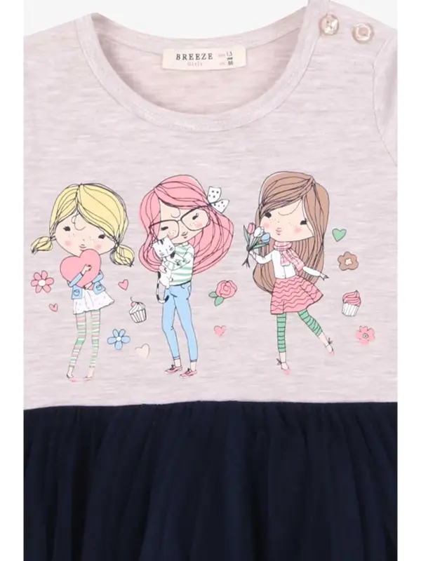 Kız Bebek Uzun Kollu Elbise Baskılı Bej Melanj (1.5-2 Yaş)-Bej - 3