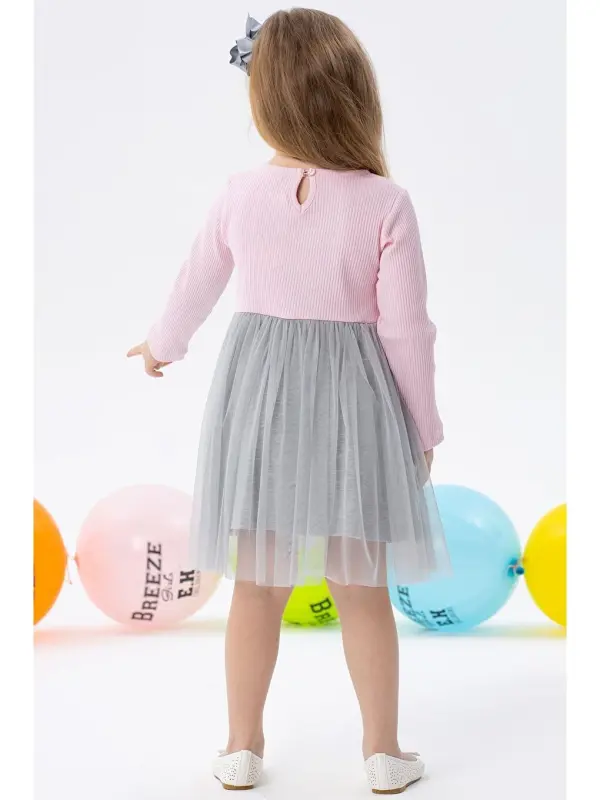 Kız Bebek Uzun Kollu Elbise Kedicik Nakışlı Pembe (1.5 Yaş)-Pembe - 2