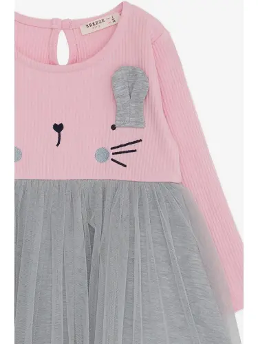 Kız Bebek Uzun Kollu Elbise Kedicik Nakışlı Pembe (1.5 Yaş)-Pembe - 6