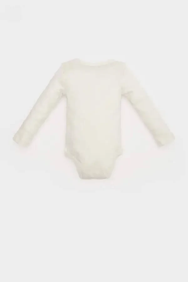 Kız Bebek Yenidoğan Bisiklet Yaka Gökkuşağı Baskılı Uzun Kollu Çıtçıtlı Body-Ekru - 4