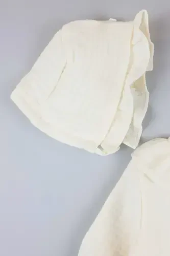 Kız Bebek Yenidoğan Tulum Organik Müslin Fırfırlı Bebe Yaka Bebek Takım Hastane Çıkışı Hediyelik-krem2 - 3