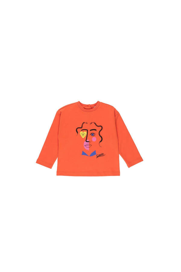 Kız Bebek Yüz Baskılı Kırmızı Sweatshirt - 4