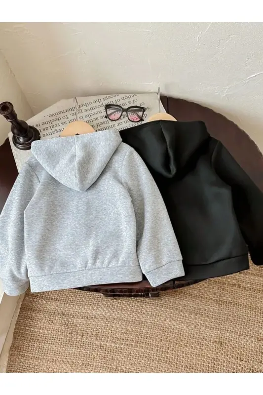 Kız Çocuk 2'li Paket Gri-Siyah Minimal Kalp Baskılı Hırka - siyahgri - 2