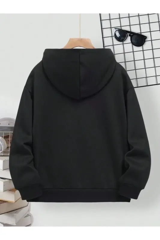 Kız Çocuk 3'lü Paket Siyah-Gri-Pembe Kalp Baskılı Kapşonlu Fermuarlı Hırka-siyah - 3