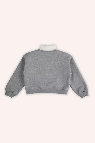 Kız Çocuk Baskı Detaylı Gri-Melanj Sweatshirt - 3