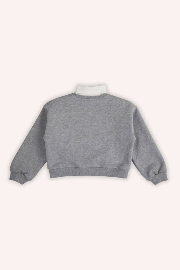 Kız Çocuk Baskı Detaylı Gri-Melanj Sweatshirt - 3