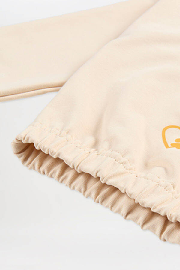 Kız Çocuk Baskı Detaylı Kapüşonlu Bej Sweatshirt - 037-Bej - 6