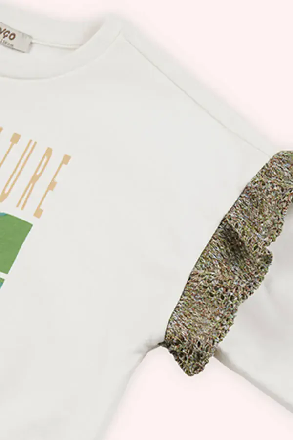 Kız Çocuk Baskılı Beyaz Sweatshirt - 5