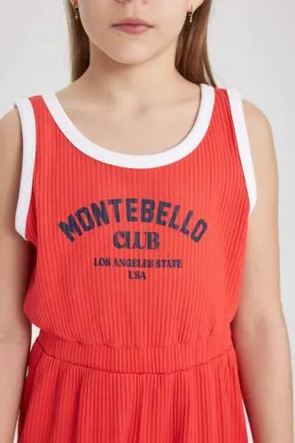 Kız Çocuk Baskılı Fitilli Kaşkorse Kolsuz Uzun Tulum B4878A824SM-Kırmızı - 4