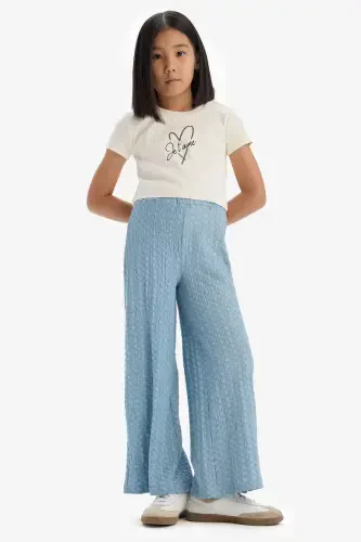 Kız Çocuk 2'li Takım Baskılı Kısa Kollu Tişört Pantolon-Ekru - Modazone (1)