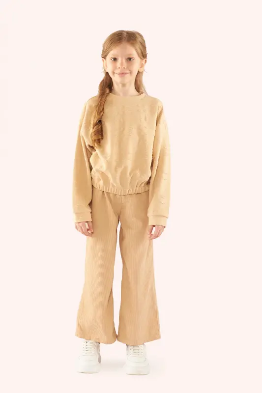 Kız Çocuk Bej Sweatshirt-037 - 2