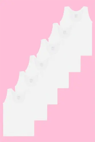 Kız Çocuk Beyaz Kalın Askılı Atlet 6'lı Paket %100 Pamuklu Yumuşak Esnek Kumaş - 3