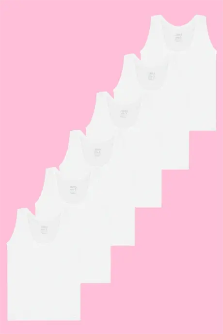 Kız Çocuk Beyaz Kalın Askılı Atlet 6'lı Paket %100 Pamuklu Yumuşak Esnek Kumaş - 3