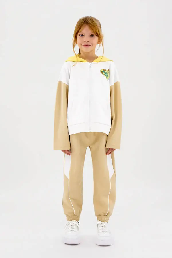 Kız Çocuk Beyaz Kapüşonlu Sweatshirt - 1