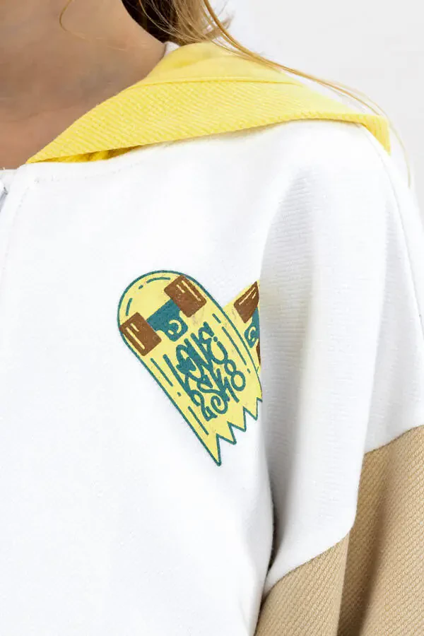 Kız Çocuk Beyaz Kapüşonlu Sweatshirt - 2