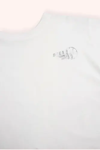 Kız Çocuk Bisiklet Yaka Varak Basklı Kısa Kollu Ekru Tişört - 2