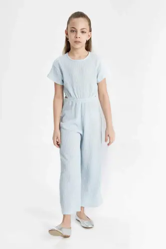 Kız Çocuk Bürümcük Kısa Kollu Tulum C2993A824SM - Mavi-BE61 - 3