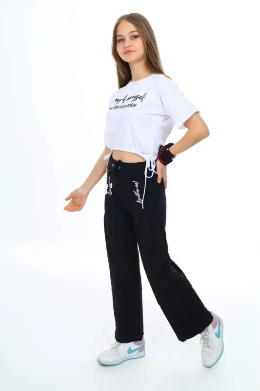 Kız Çocuk Compact Penye %100 Pamuk Spor Ikili Yazlık Alt-üst Takım - Siyah-Beyaz - 3