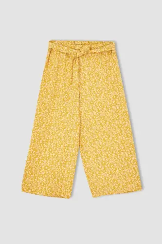 Kız Çocuk Culotte Fit Geniş Paça Pantolon - Sarı-YL66 - 6