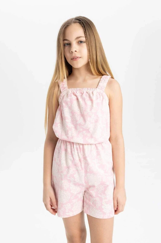 Kız Çocuk Desenli Askılı Kısa Tulum B4814A824SM-Pembe - DEFACTO